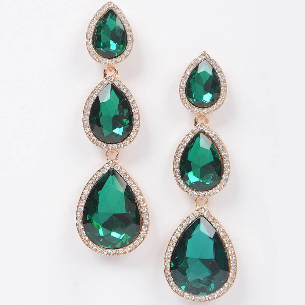 Teardrop Drop Earrings-Green